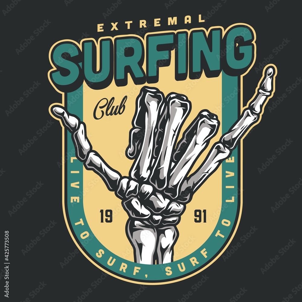 Surfing club vintage colorful badge - obrazy, fototapety, plakaty 