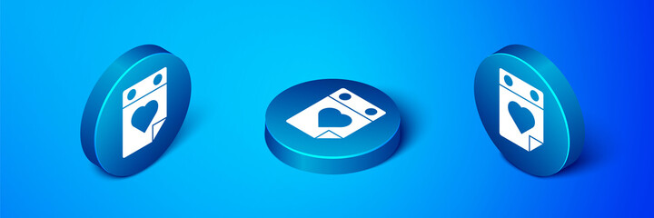 Sticker - Isometric Doctor appointment icon isolated on blue background. Calendar, planning board, agenda, consultation doctor. Blue circle button. Vector