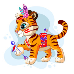 Vector illustration cartoon character tribal tiger in profile