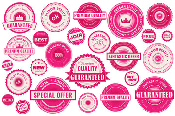 Aufkleber - Bundle red sale labels. Stickers premium quality flat style for social media ads and banners, website badges, marketing, labels and stickers for online shopping templates. Vector illustration.