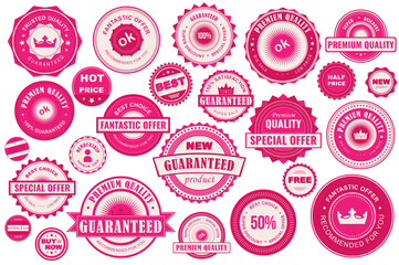 Aufkleber - Bundle red sale labels. Stickers premium quality flat style for social media ads and banners, website badges, marketing, labels and stickers for online shopping templates. Vector illustration.