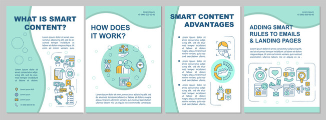 What is smart content brochure template. Smart content advantages. Flyer, booklet, leaflet print, cover design with linear icons. Vector layouts for presentation, annual reports, advertisement pages