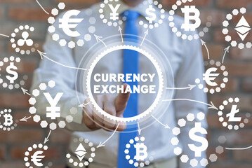 Wall Mural - Concept of currency exchange. Fintech.