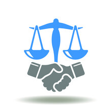 Handshake With Scales Vector Icon. Law Sign. Lawyer Agency Logo. Legal Deal Illustration. Justice Pictogram.