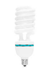 Energy saving fluorescent light bulb on white background