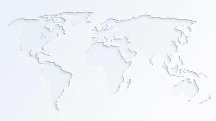 Poster - Light gray world map on almost white background. Paper cut out effect. 4k resolution.