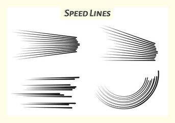 Fototapete - Speed lines with perspective, rounded. A set. Monochrome collection. Vector overlay templates.