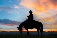 Cowboy Silhouette Dawn Sky