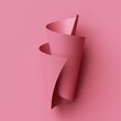 3d render, abstract fashion pink background with scrolled paper ribbon