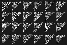 Floral Corners And Frame Borders, Vintage Ornament And Ornate Victorian Embellishments, Floral Corners Decoration And Filigree Flourish Swirls, Black And White Floral Adornments