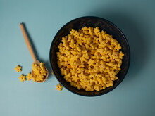 Cornflakes Stars, Sweet Cereal Stars In A Blue Bowl On A Blue Background