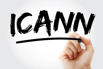 Poster - icann - internet corporation for assigned names and numbers acronym with marker, technology concept 