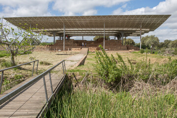 cancho roano roof covered archaelogical site. zalamea, spain