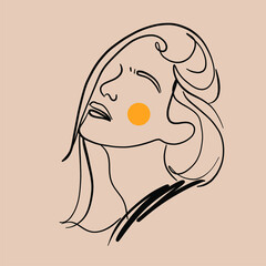 abstract face one line drawing. Beauty Woman Portrait minimalistic style