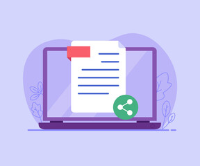 Document, file. Concept of sharing file, file transfer, transfer of documentation, cloud service, file management, electronic document management. Vector illustration in flat design for web page