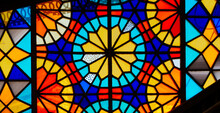 Colorful Stained Glass Window. Bright Geometric Shapes. Beautiful Ornament.