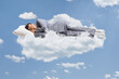 © Ljupco Smokovski - Man in pajamas sleeping on a cloud and floating in the sky