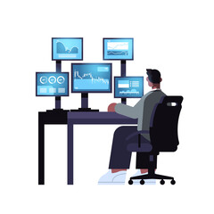 Aufkleber - man trader stock market broker analyzing charts graphs and rates on computer monitors at workplace