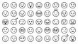 Cartoon black line emoji set. Vector flat emoticon collection isolated on white. Mood and facial smiles. Funny, angry, happy and sad faces web icons for message.