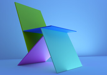 Poster - Geometric background of rectangles. Rectangular fragments are connected to each other. 3d object on a blue background. Abstract geometric shape made of squares.