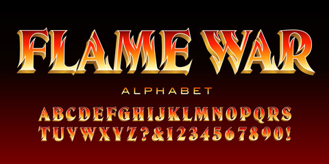 Sticker - Flame War; a stylized serif font with outlines suggesting fire or licking flames. Good for banners, game logos, movie titles, etc.