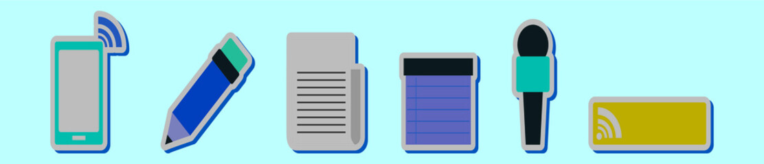 Wall Mural - set of technology media cartoon icon design template with various models. vector illustration isolated on blue background