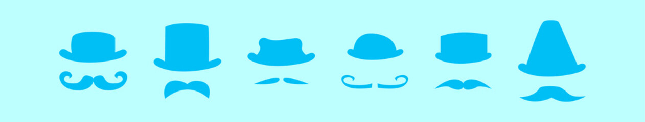 Wall Mural - set of mustache and hats cartoon icon design template with various models. vector illustration isolated on blue background