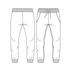 Wall Mural - Kids Boys Sweat Pant Jogger Style fashion flat sketch template. Young Men Technical Fashion Illustration. 