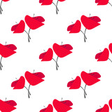 Fototapeta Kwiaty - Seamless pattern with red poppy flowers on white background.