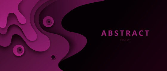 Poster - Abstract paper cut vector background, 3d effect design for banner or flyer with burgundy or purple colored layered wavy pattern, papercut style illustration with cut out geometric curve elements