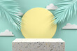 Minimal Mockup Podium Terrazzo With Palm Leaf On Mint Pastel Abstract Background 3d Render