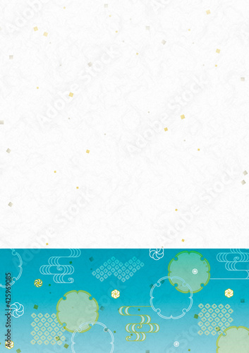 和柄 和紙 夏 暑中見舞い 背景 フレーム イラスト 水色 Background Poster Backgrou Necology