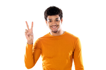 Afro guy making the victory sign