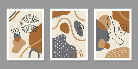 Poster - Modern vector set of abstract backgrounds with colorful geometric shapes, stains and line. Minimalistic creative hand drawn design for home decor, wall art, social media