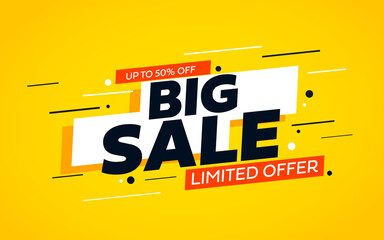 Wall Mural - big ssale banner. offer sign with yellow background. vector illustration