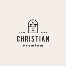 Niche Door Christian Cross Hipster Vintage Logo Vector Icon Illustration