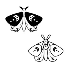 Wall Mural - Hand drawn celestial moths. Magical outline clipart of insect. Alchemy, magic, esoteric, occult style symbols