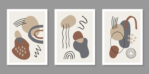 Poster - Modern vector set of abstract backgrounds with colorful organic shapes, stains and line. Minimalistic creative hand drawn design for home decor, wall art, cover, canvas prints