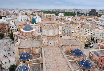 Wall Mural - Valencia cityscape with domes of Cathedral seen from Miguelete tower, Spain