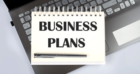 Poster - BUSINESS PLANS - Top view notebook writing on the laptop