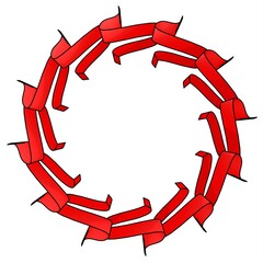 Poster - Red pattern in the form of a circle on a white background. Pattern from ribbons. 3d rendering illustration. Decor.