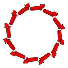 Poster - Red pattern in the form of a circle on a white background. Pattern from ribbons. 3d rendering illustration. Decor.