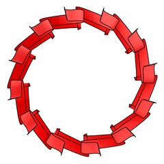 Poster - Red pattern in the form of a circle on a white background. Pattern from ribbons. 3d rendering illustration. Decor.