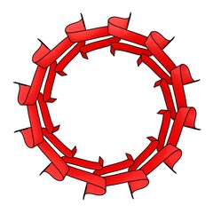 Poster - Red pattern in the form of a circle on a white background. Pattern from ribbons. 3d rendering illustration. Decor.