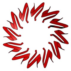 Poster - Red pattern in the form of a circle on a white background. Pattern from ribbons. 3d rendering illustration. Decor.