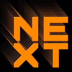 Fototapete - NEXT - orange lettering as square logo with repeating effect on black background - 3D Illustration