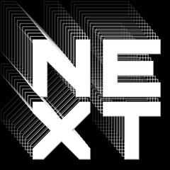 Fototapete - NEXT - white lettering as square logo with repeating effect on black background - 3D Illustration