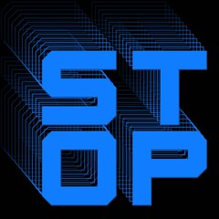 Fototapete - STOP - blue lettering as square logo with repeating effect on black background - 3D Illustration