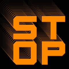 Fototapete - STOP - orange lettering as square logo with repeating effect on black background - 3D Illustration