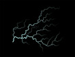 Lightning on a black background. A powerful natural phenomenon of electric discharge in a cloud. Strong electrification and lightning discharges. Flat vector illustration.